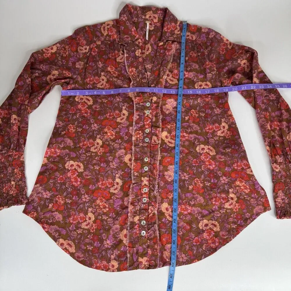 Free People Wild Gardenia Blouse XS Earth Combo Button Up Floral Retail $138